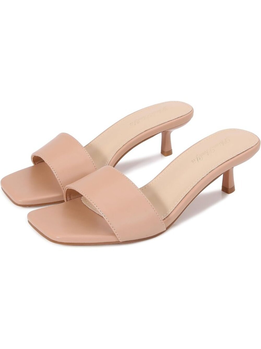 Women's Nude Rubber Square Open Toe Low Heel Comfortable Slip On Office Heel